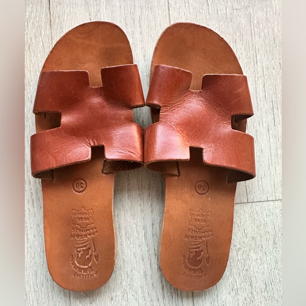 Women's Brown Leather Sandals from Greece - 38